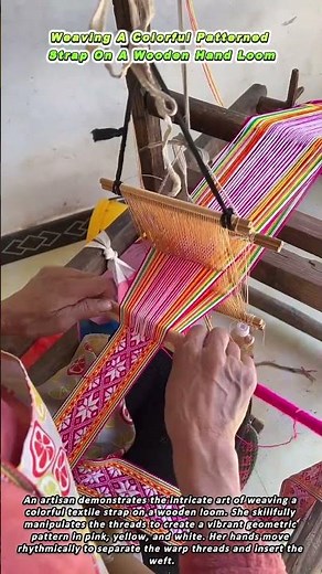 Weaving A Colorful Patterned Strap On A Wooden Hand Loom