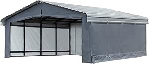 Arrow Sheds Amazon Exclusive 20' x 20' x 7' 29-Gauge Carport with Galvanized Steel Roof Panels and Enclosure Kit, Charcoal