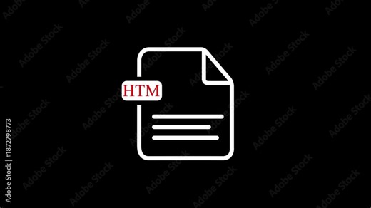 White HTM file icon with text label on black background.with video animation.