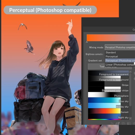 16K views · 76 reactions | New feature for Monthly/Annual Plans & Update Pass holders: You can now use Perceptual color mixing when making gradients for more natural and vibrant gradient creation. https://www.clipstudio.net/en/dl/release_note/v2 | CLIP STUDIO PAINT | Facebook