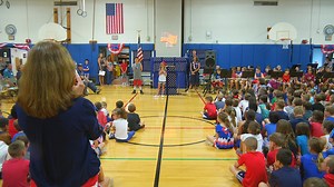 Flag day celebration teaching students history of American flag