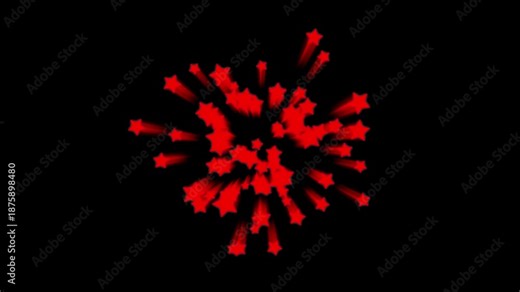 Red star explosion animation. Bursting stars effect suitable for celebrations, winners, game rewards, and holidays.