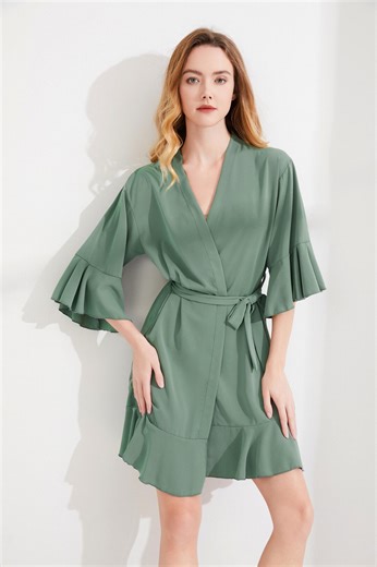 EUCALYPTUS GREEN Bridesmaid Robes / Bridesmaid Gift / Wedding Robes / Wedding Favor / Robe With Ruffles / Bridal Party Robes / Ruffled - Etsy