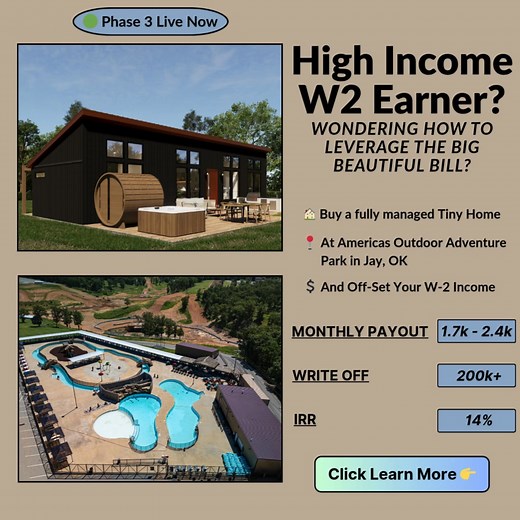 9.9K views · 11 reactions | Phase 3 LIVE!  Invest in a tiny home on America’s Only Active All-Inclusive Off-Road Resort. ✅ 12.74% Cash Return – Consistent, Reliable Income ✅ 14% Target IRR for Growth ✅ Write Off Up to 100% of Active Income  Tap “Learn More” to Secure Your Spot. | AOA Park Investor Club | Facebook