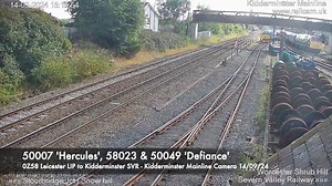 A legend of the East Midlands coal flows returned to the mainline today, after many years watching on from the sidelines... #Class58 58023 was escorted to Severn Valley Railway for the upcoming diesel gala, by Hanson & Hall Rail Services Solutions Ltd operated #Class50 50007 'Hercules' & 50049 'Defiance' as 0Z58 from #Leicester LIP to #Kidderminster SVR. Captured by our cameras at #RowleyRegis & #Kidderminster | Railcam