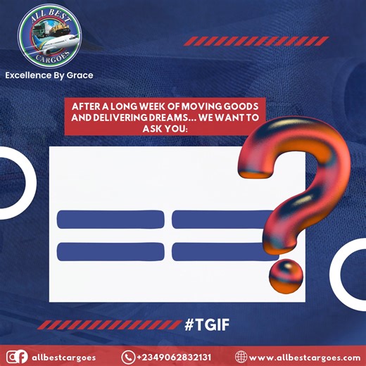 If you could solve one major challenge in cargo delivery, what would it be? A: Delivery delays B: Damaged goods C: High shipping costs D: Operational hold-ups 😄 Share your choice we’d love to hear your thoughts. #CargoServices #LogisticsSolutions #AfricanLogistics #SupplyChain #FastDelivery #SafeCargo #BusinessSupport #WeMove | All Best Cargoes