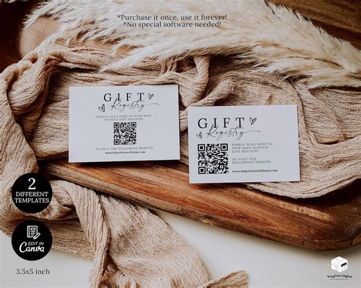 Baby Gift Registry Card With QR Code, Minimalist Baby Shower Registry Card Template, Printable Baby QR Code Invitation Enclosure - Etsy
