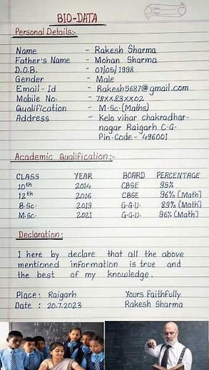 Resume / Biodata for teacher job ( for government and private teacher )