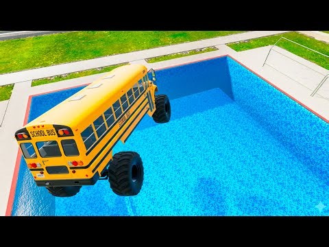 BeamNG Drive: School Bus Down In Swimming Pools – Extreme Bus Crash Challenge in BMG