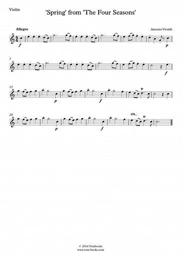 The Four Seasons 'Spring' - I. Allegro (Vivaldi) - Violin Sheet Music