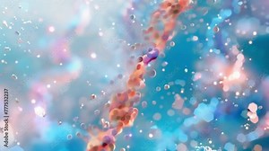 A vibrant image of gene expression through RNA with different types of RNA molecules interacting and carrying out their respective . AI generation.