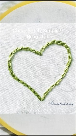 Easy Chain Stitch Heart Hand Embroidery 💚 #chainstich #beginnersstitch #handembroidery #heartdesign