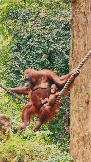 Adorable Baby Chimp Playing on Rope While Mom Keeps Watch 🐵❤️#shorts #wildlife