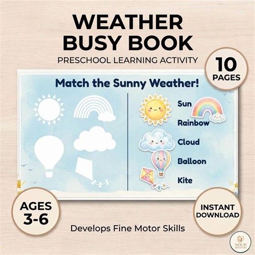 Weather Busy Book Printable, Preschool Matching Activity, Montessori Toddler Learning Binder (PDF) - Etsy