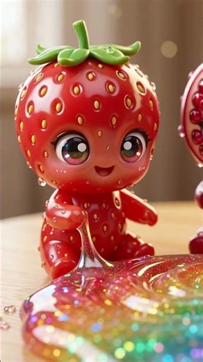 fruit friends playing with viral rainbow slime so cute