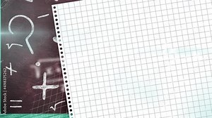 Animation of moving mathematical formulas over sheet of paper Stock Video