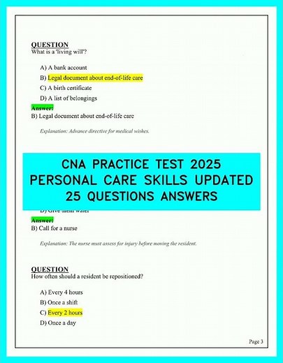 CNA Practice Test 2026 Personal Care Skills 25 New Questions and Answers Review Exam Prep Guide 26
