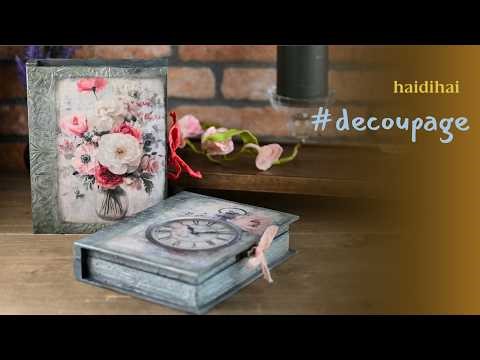 Vintage Book Box Makeover | Decoupage on Wood with Floral & Clock Design
