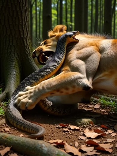 Lion vs Snake 🦁vs🐍 Ai Shorts #snake #nature​ #wildlife​"