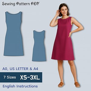 A-line Shift Sleeveless Dress Sewing Pattern PDF |XS–3XL | A0 A4 US Letter - Etsy