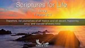 Scriptures for Life | Envy Daily devotion for July 11 (2 min) Encourage a friend and share 1 Peter 2:1 Therefore, rid yourselves of all malice and all deceit, hypocrisy, envy, and slander of every kind. | TorahFamily.org