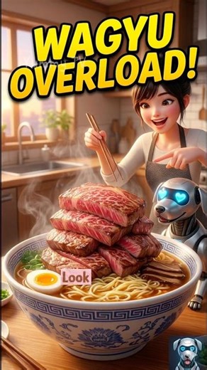 WE COOKED A GIANT WAGYU RAMEN! 🥩🤖 #shorts