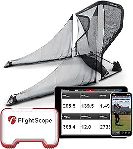 FlightScope Mevo Launch Monitor and The Net Return Pro Series V2 Golf Net with Side Barriers | 8 Swing Data Parameters, Skills Games, Video Capture, Swing Training | Indoor and Outdoor