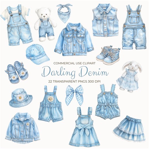 Blue Jean Baby Clipart | Watercolor Denim Baby Boy & Girl Clothes | 22 Baby Denim Clothing Clipart Pngs Baby Shower Junk Journal Clipart - Etsy