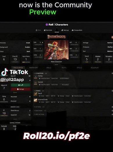 Check out the community preview release of our Pathfinder Second Edition Remaster Character Sheet within Roll20 Characters that you can preview now. head over to http://roll20.io/pf2e to learn more and experience the new sheet as well as give the team feedback so we can work towards the best pathfinder experience yet! #roll20 #roll20app #virtualtabletop #vtt #roll20dm #Roll20Characters #roll20gm #ttrpgtiktok #ttrpgtok #paizo #pathfinder2e #pathfindermain #pathfinderrpg #pathfindercore