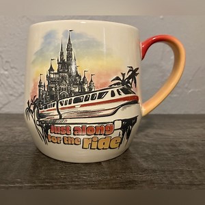 Disney Parks Cinder Castle and Monorail Coffee Mug with Red and Orange Accents