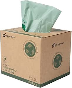 Restaurantware-RW Eco 3 Gallon Biodegradable Garbage Bags, 100 Compostable Trash Bags - Star Seal Bottom, Won't Tear Or Leak, Green Plastic Trash Can Liners, BPI-Certified, For Office And Homes