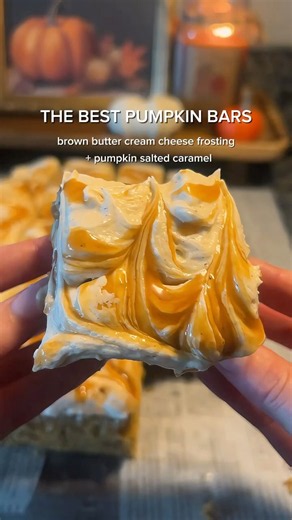 The BEST Pumpkin Bars | Brown Butter Cream Cheese Frosting + Pumpkin Caramel