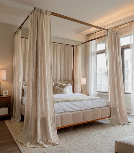Custom Four Poster Canopy Bed Curtains - Organic Muslin - Handmade Cream | Green | White Cotton Drapes - Etsy