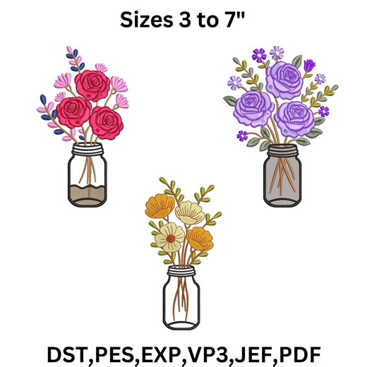 Flower Bottle Machine Embroidery Designs, 9 Sizes (instant Download) - Etsy