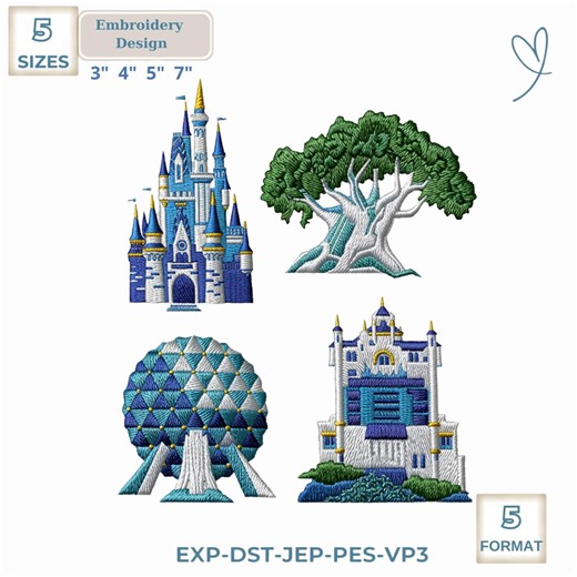 Disney World Embroidery Design Bundle, Disneyland Castle Embroidery File, Family Disney Friends, Family Trip, Magic Kingdom - Etsy
