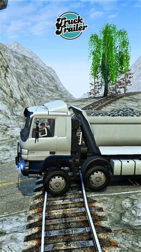 Daily Truck Spintires Mudrunner Eps 309. Heavy Gravel Dump Truck Pulling Red Tractor Over Railway