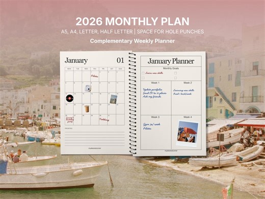 2026 Monthly Weekly Planner Printable, Minimalist Calendar Inserts (A4 A5 Letter Half Letter)(pdf) - Etsy