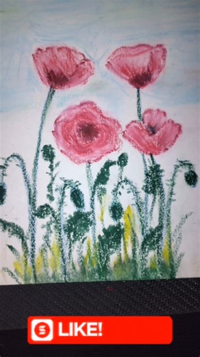easy poppy flowers oil pastel painting #youtubeshorts #forbeginners