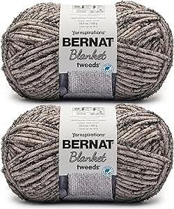 Bernat Blanket Tweeds Dove Tweed Yarn - 2 Pack of 10.5oz/300g - Polyester - #6 Super Bulky - 220 Yards - Knitting & Crochet