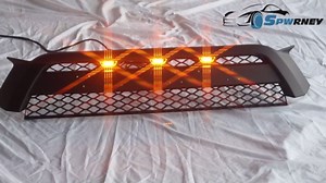 Front Grille for 4Runner 2012 2013 2014 2015, Front Upper Bumper Mesh Grill Replacement with 3 Amber LED Lights Accessories, Matte Black, 1 Set