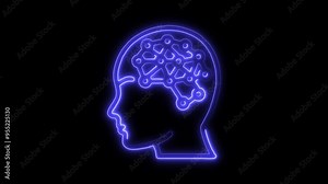 Neon Brain Network Icon - Glowing Artificial Intelligence and Neural Connections Design