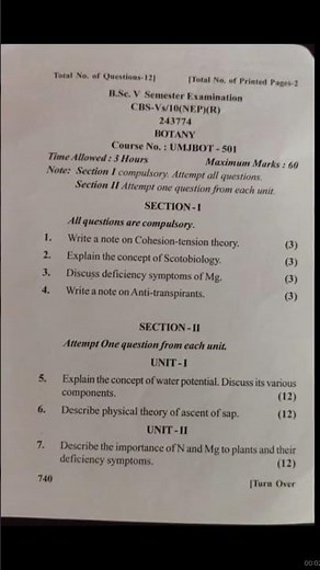 B.Sc. 5th sem NEP Botany major 1 (UMJBOT-501) question paper jammu university