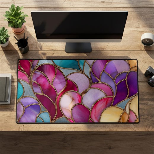 Stained Glass Heart Computer Desk Mat, Home Office Decor Desk Accessories - Etsy