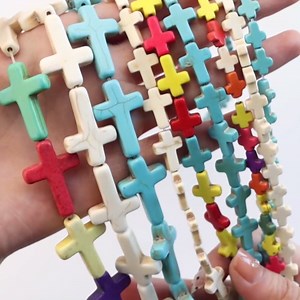 Small White Magnesite Turquoise Cross Beads Semi Precious Stone Beads Approx.36pcs/Strand 0.8CMX1CM