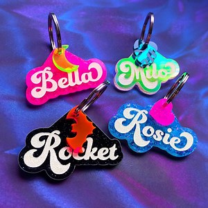 Groovy Glitter Pet Tag: Custom Engraved Iridescent Acrylic Dog & Cat ID - Etsy