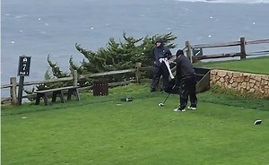 Golfer hits incredible shot in strong winds at one of WORLD'S GREAT PAR-3'S!