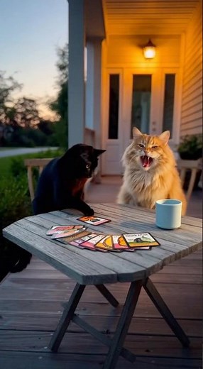 Cats Play Exploding Kittens Card Game on Porch 🐱💥😂 #ExplodingKittens #RingDoorbell #CardGames