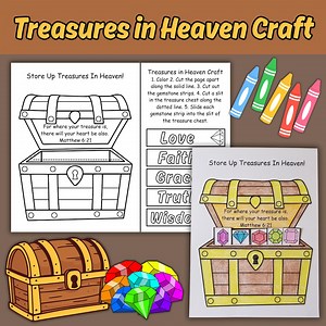 Treasures in Heaven Craft for Kids Sunday School Bible Story Lesson Printable Church Coloring Activity Page, Matthew 6:21 Bible Verse Craft - Etsy