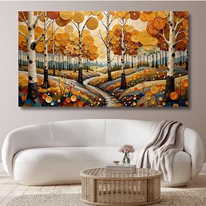 Gustav Klimt Style Forest Canvas, Art Nouveau Birch Tree Wall Art, Golden Beech Wood Landscape, Modern Mosaic Nature Decor, Fine Art Gift - Etsy