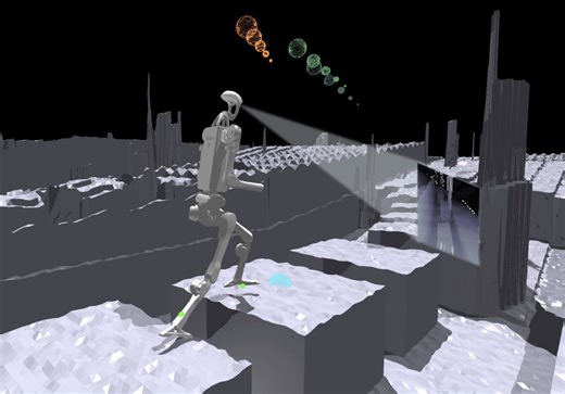 Simulated humanoid robots learn to hike rugged terrain autonomously